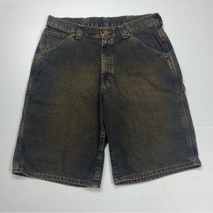 Vintage USA Made Lee Dungarees Denim Carpenter Brown Blue Jean Shorts Sz 34